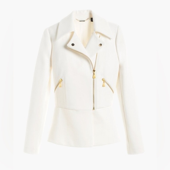 Chico’s Womens Cream Moto Jacket Size L Gold Zip Baddie Edgy Boss Lady - Picture 2 of 14